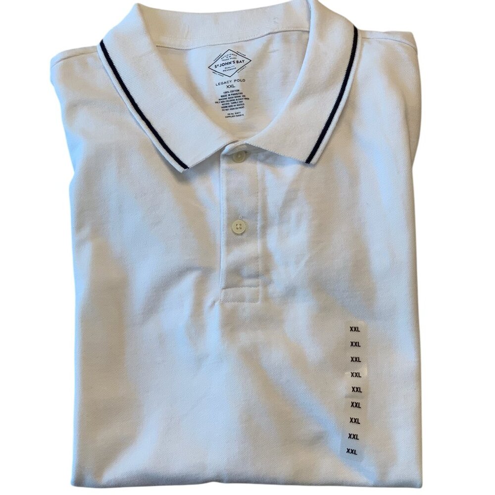 St. John's Bay Heritage Legacy Pique Polo Shirt Mens Short Sleeve-White XXL- NWT